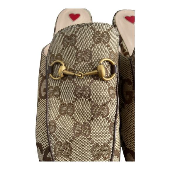 Gucci Princetown Horsebit Detail Leather Canvas Jacquard Mule Slippers Beige 8.5 - Picture 4 of 13